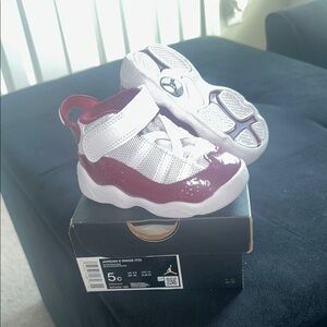 Kids' Jordan Sneakers - White and Temp Red (Burgundy)
